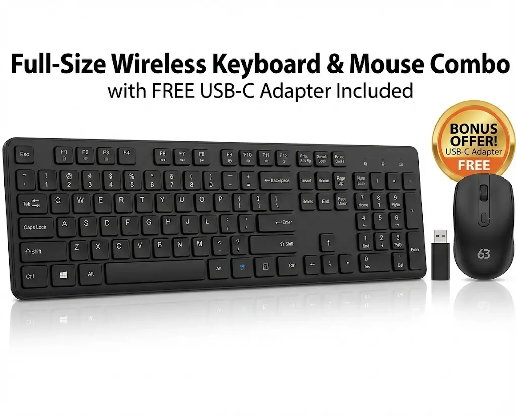Gigasonic Wireless Keyboard & Mouse Combo (USB-C Adapter Free)